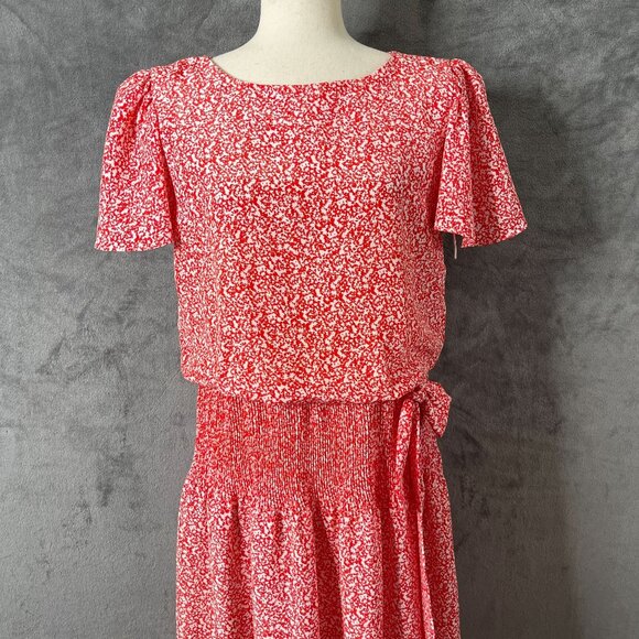 Evans & Blake Midi Dress Womens Size 10 Red White Drop Waist Vintage 90s - Picture 4 of 10